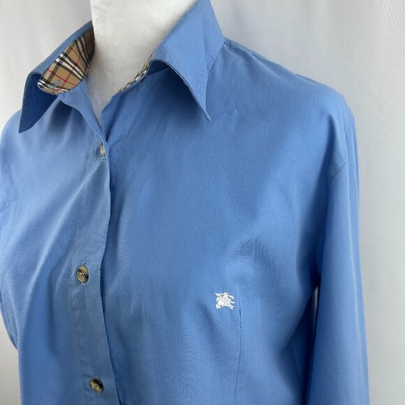Rare Vintage Burberry Blue Cotton Shirt – Preppy Minimalist - Women's Medium - Picture 1 of 14